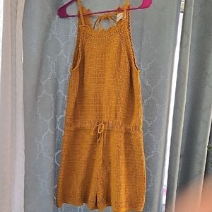 Universal Thread Golden/Mustard Knit/Crochet Short Romper